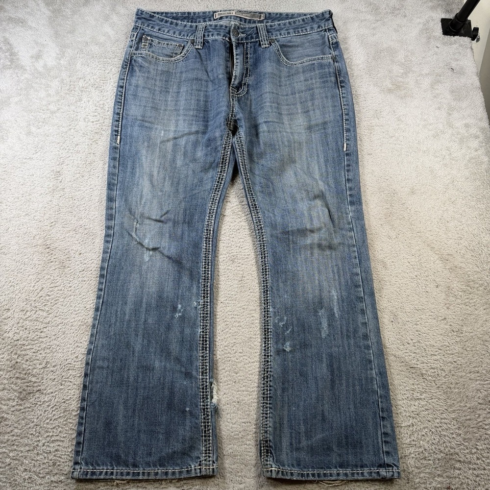 Rock & Roll Jeans Mens 36x30 Blue Denim Pistol Bootcut Regular Thick Stitch